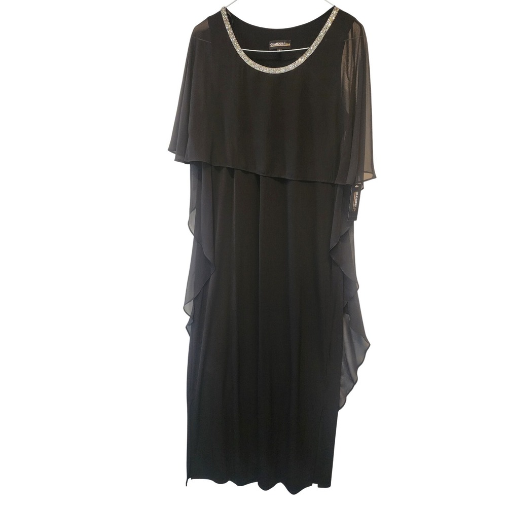 Glamour Nights Black Beaded Neck Capelet Formal Evening Gown Dress Size 12 NWT